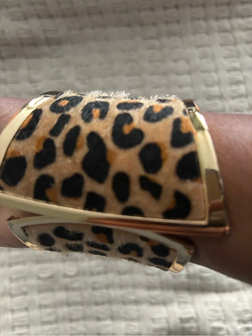 eye candy Leopard Print Gold Hinged Cuff Bracelet